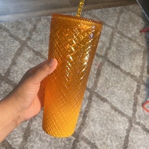 New Starbucks Summer 2022 Mango Matte Ombre Venti Jeweled Grid Tumbler Cold Cup